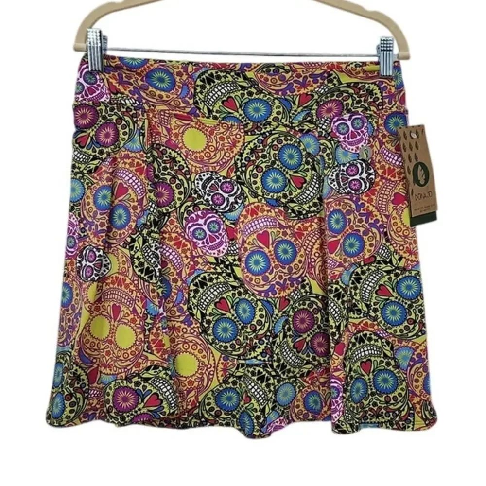 NEW Dona Jo Eco Friendly Skirt Day Of The Dead Athletic Skirt Size Large